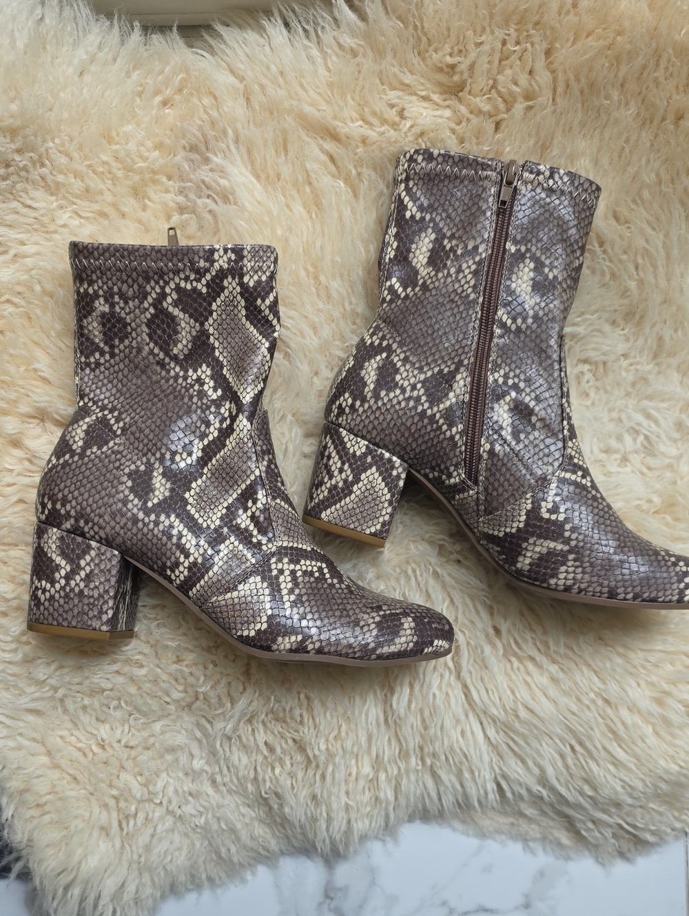 K-Studio Women’s Snake-Print Block Heel Ankle Boots - Taupe